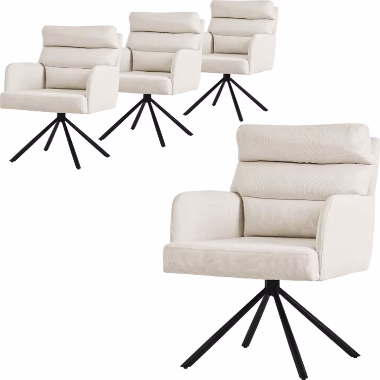 ML-Design sedie per sala da pranzo girevoli set di 4 sedie da soggiorno beige con braccioli e schienale cuscino gambe in metallo sedia girevole sedia posizione auto