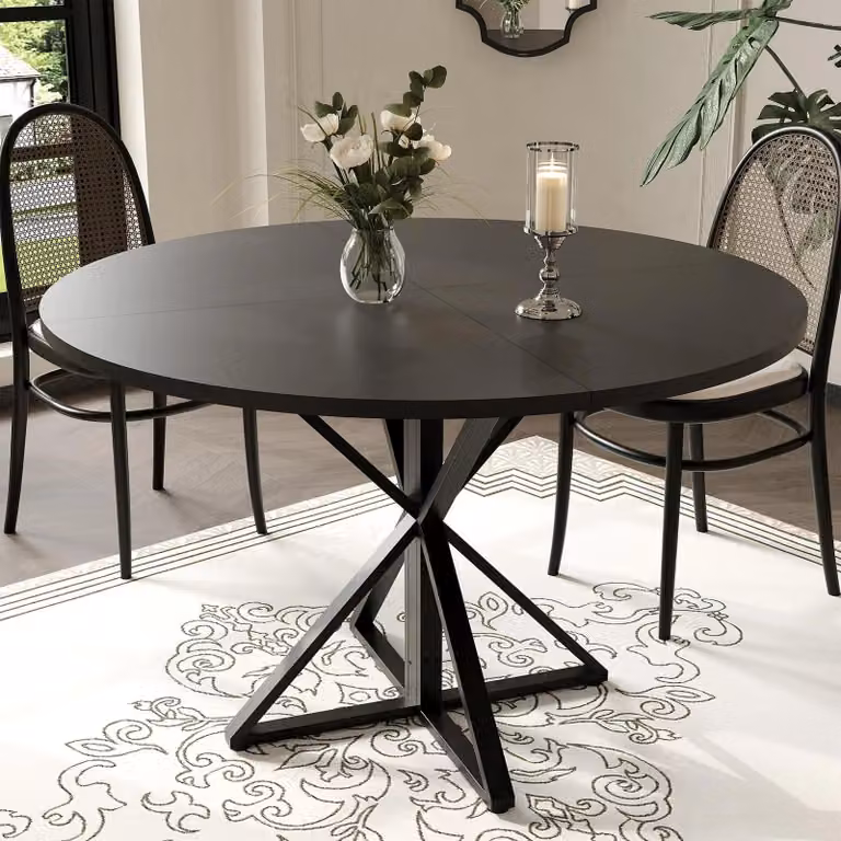 Tavolo rotondo da pranzo - Tavolo in legno da 120 cm per 4-6 persone - Struttura robusta in metallo - Tavolo moderno e salvaspazio per cucina e sala da pranzo - Colore: nero