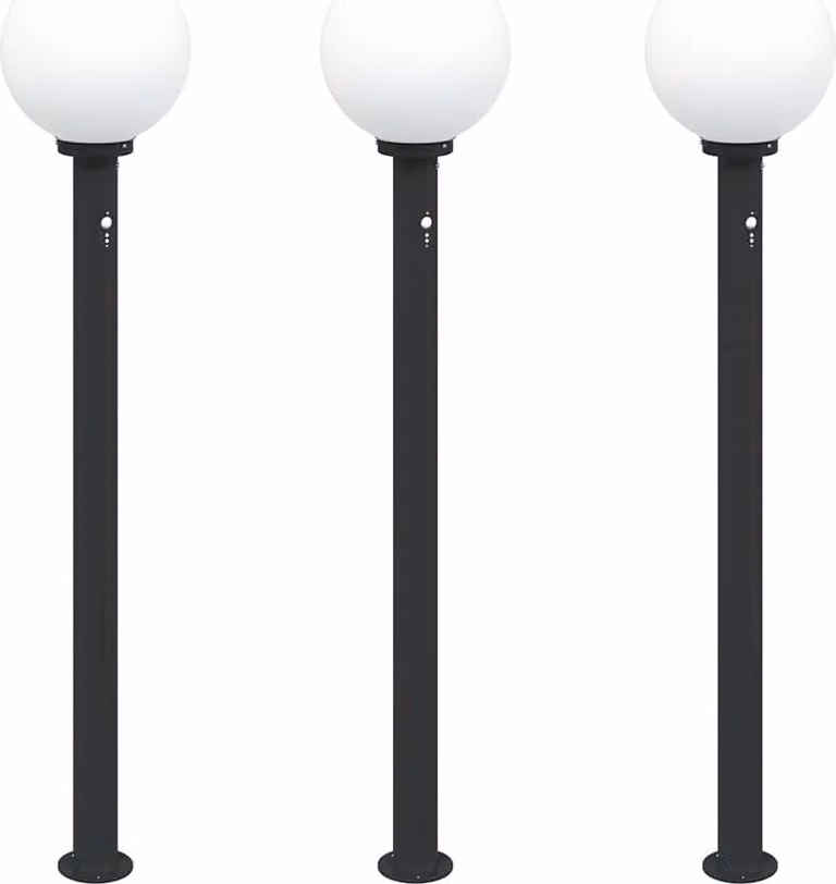 Lampioni a paletto con sensore 3 pz 120 cm neri IP44
