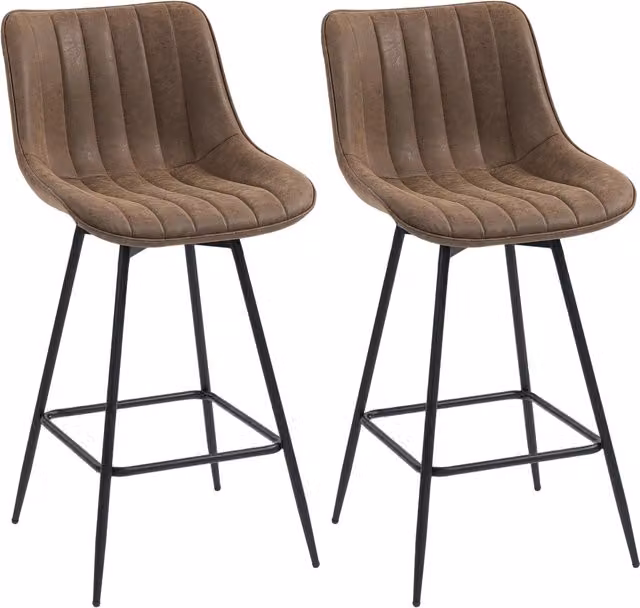Set di 2 Sgabelli da Bar HOMCOM in PU Marrone con Seduta Imbottita, Schienale e Poggiapiedi, L/P/H: 47 x 54,5 x 97,5 cm