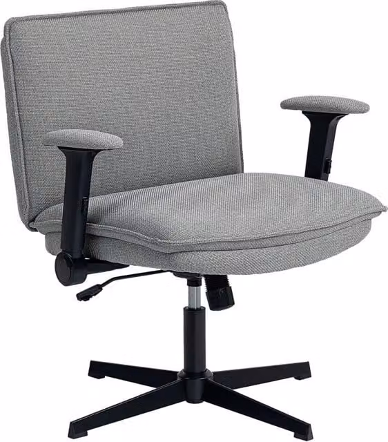 Sedia da ufficio con braccioli ribaltabili, seduta larga 63 cm in tessuto effetto lino, altezza regolabile, base in acciaio grigia