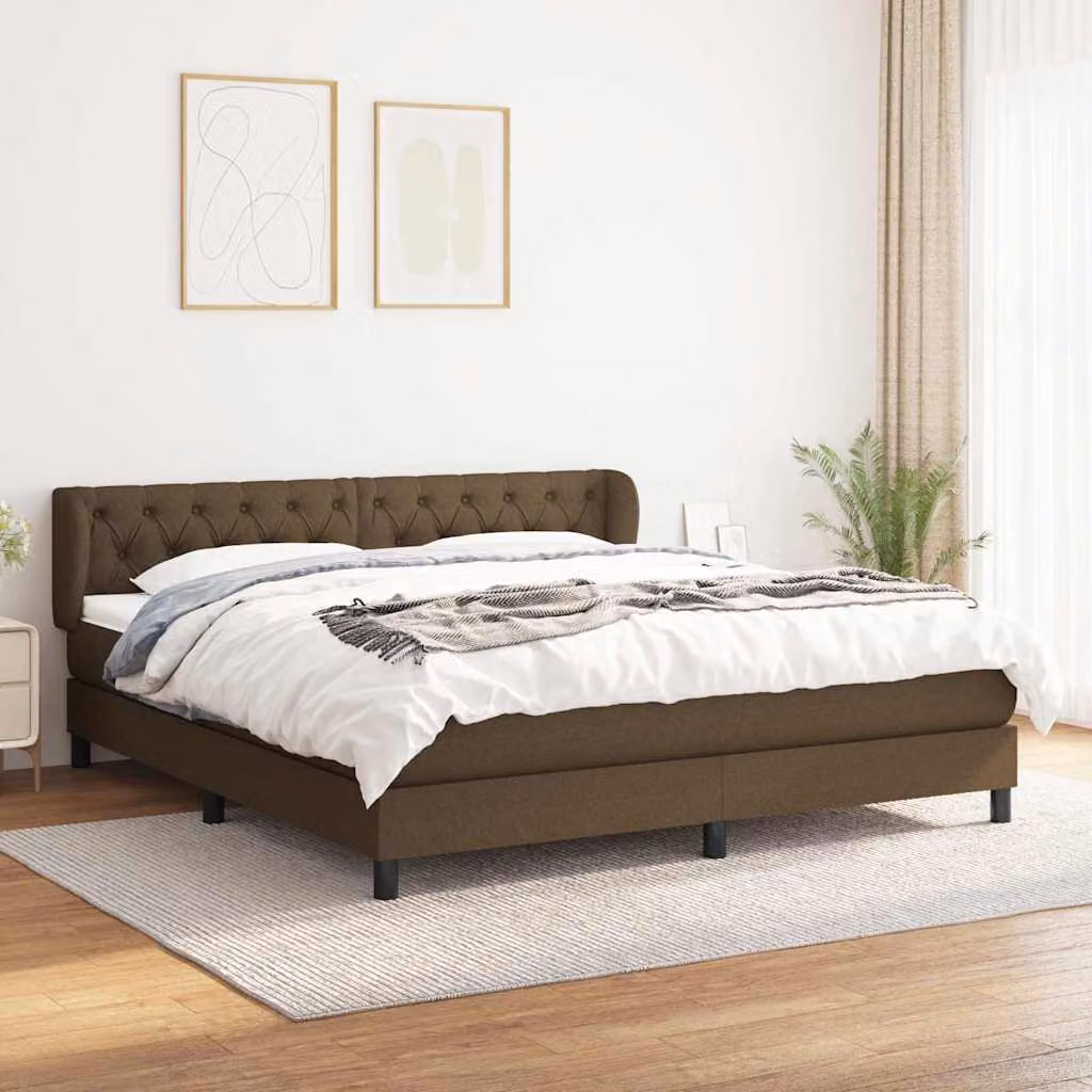 vidaXL Giroletto a Molle con Materasso in Tessuto Marrone e Bianco L/P/H: 160 x 200 x 88 cm – 1