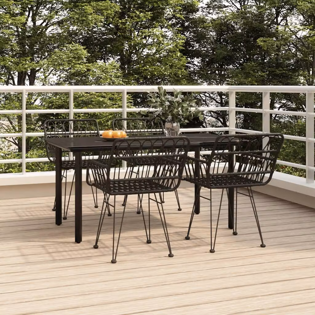 Set da pranzo da giardino vidaXL in 5 pezzi in polyrattan nero con piano in vetro