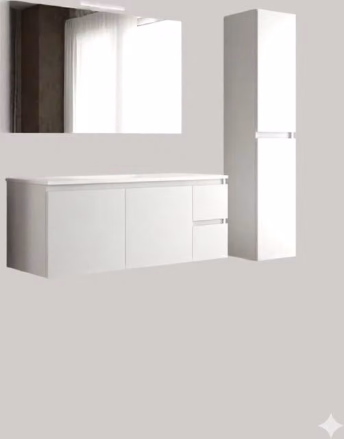 Mobile da Bagno Sospeso con Lavabo 100 cm e Specchio Bali Light 2+2 Bianco Frassino