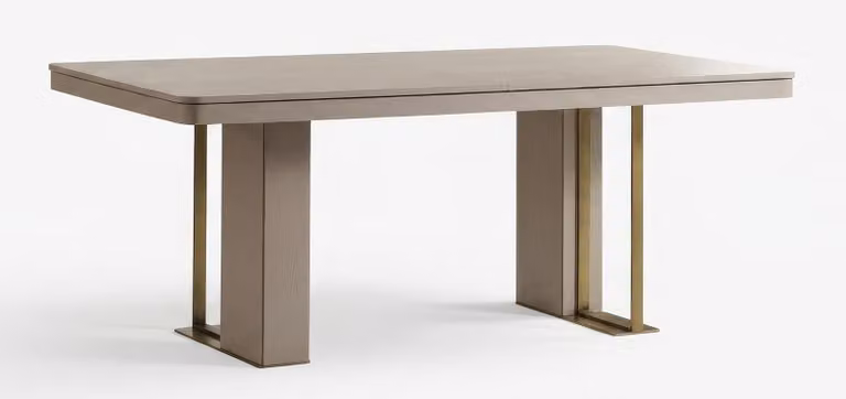 Tavolo da pranzo moderno, beige e dorato, dal design elegante, per la cucina, in legno