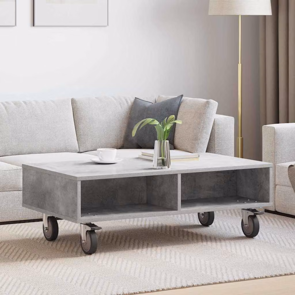 vidaXL Tavolino rettangolare con ruote in MDF Grigio, L 90 x P 50 x H 30 cm