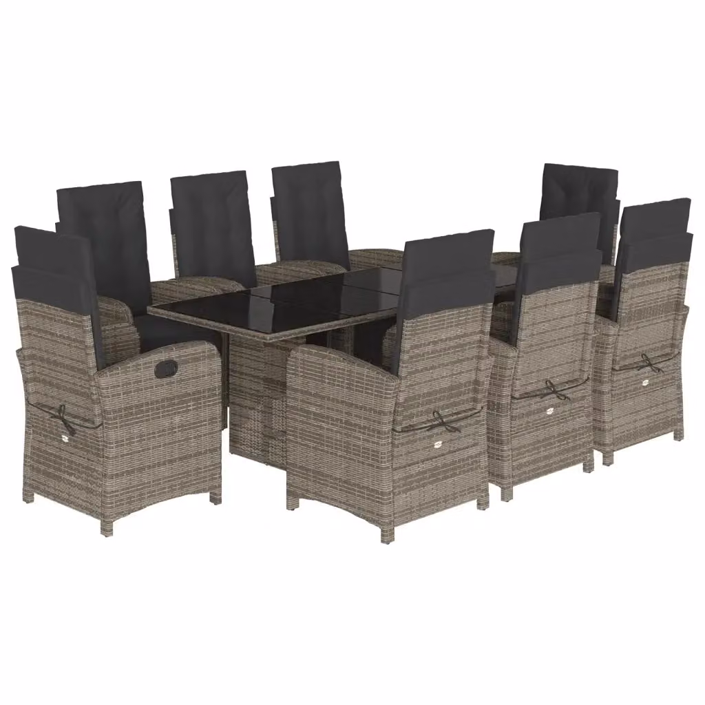 Set da pranzo da giardino vidaXL in polyrattan grigio e nero con 9 pezzi e piano in vetro – 2