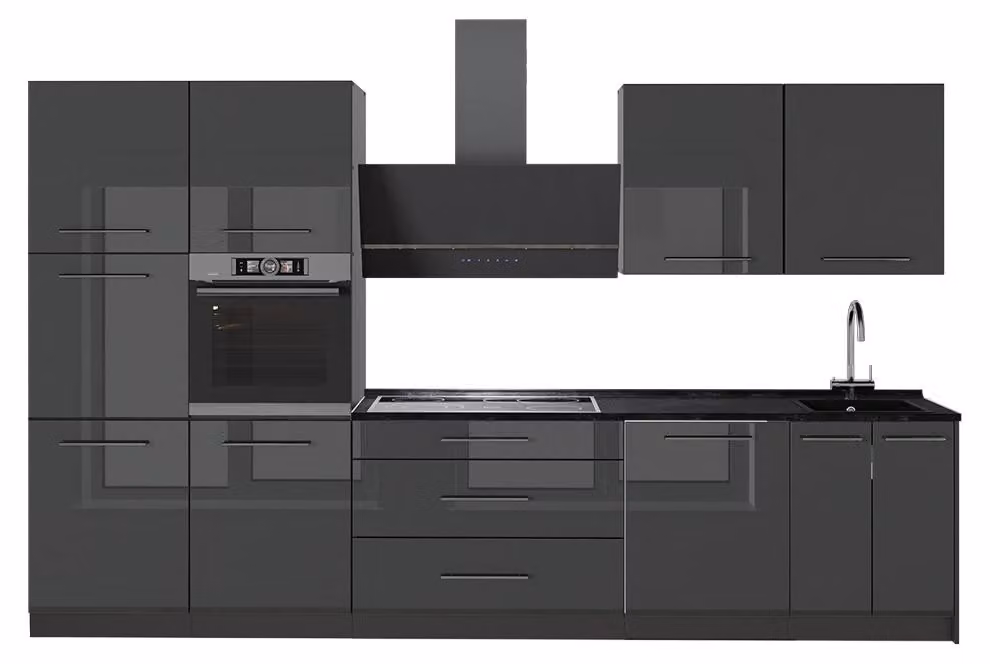 Cucina componibile Vicco Fame-Line Antracite lucido/Antracite 340 cm senza piano di lavoro, Model 64555