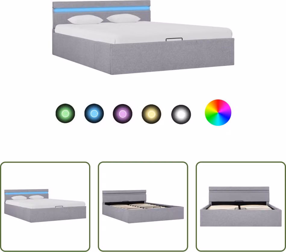 The Living Store Letto con contenitore idraulico LED Grigio chiaro Tessuto 120x200 cm