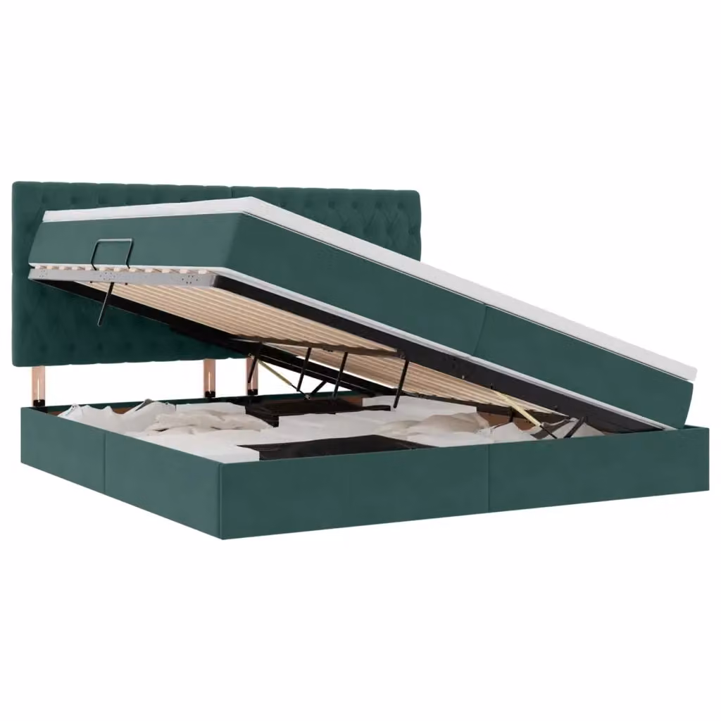 Letto matrimoniale con contenitore e illuminazione LED vidaXL in velluto verde, L 200 x P 200 x H 128 cm – 2