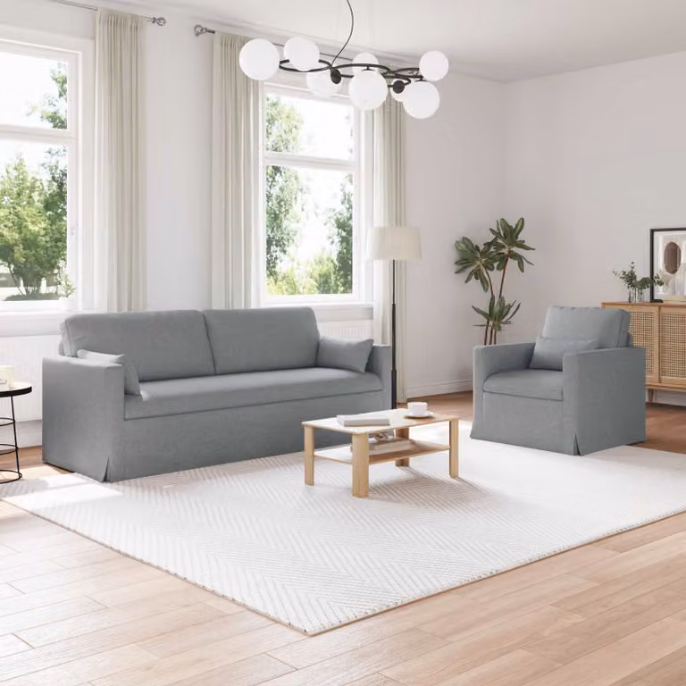 Set di 2 divani moderni vidaXL in tessuto grigio con struttura in metallo L: 198 cm, P: 78 cm, H: 80 cm