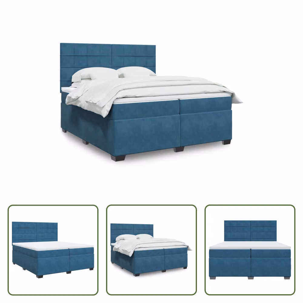 The Living Store Letto a molle con materasso blu 200x200 cm in velluto
