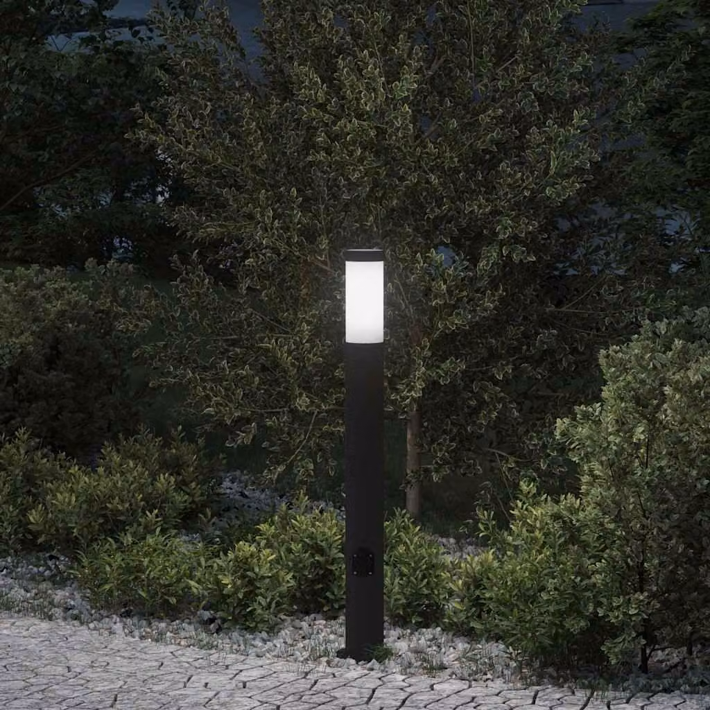 Lampada a paletto con presa elettrica 80 cm Acciaio Inox IP44