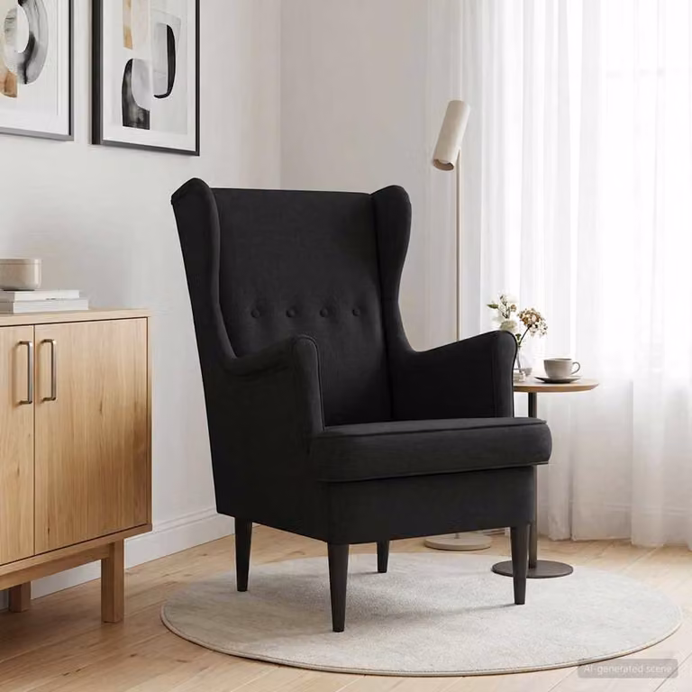 Poltrona Lounge Mid-Century vidaXL in Tessuto Nero con Braccioli e Struttura in Legno e Metallo
