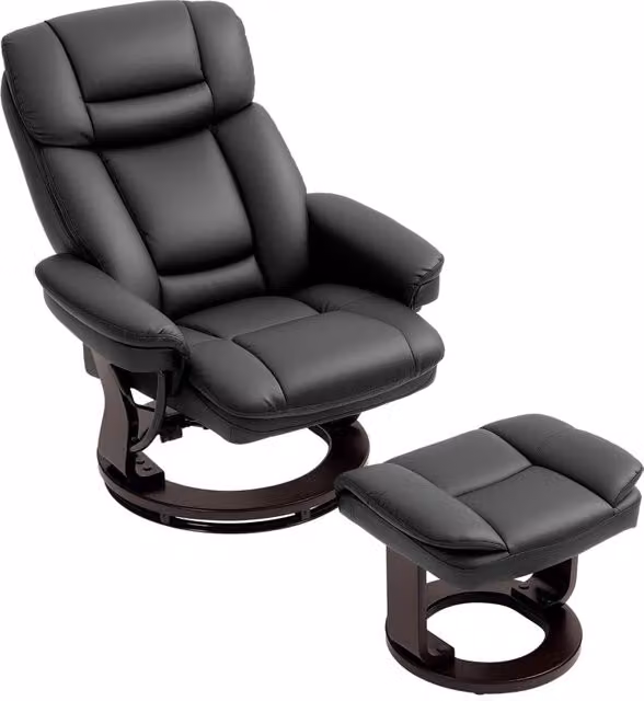 Poltrona relax girevole WISHDOR con poggiapiedi, reclinabile, in pelle rigenerata nera – 1