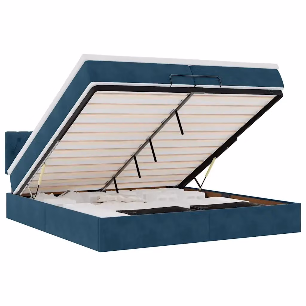 Struttura Letto con Materasso e Contenitore con Base a Sollevamento vidaXL in Velluto Blu e Bianco L: 200 cm, P: 200 cm, H: 280 cm – 2