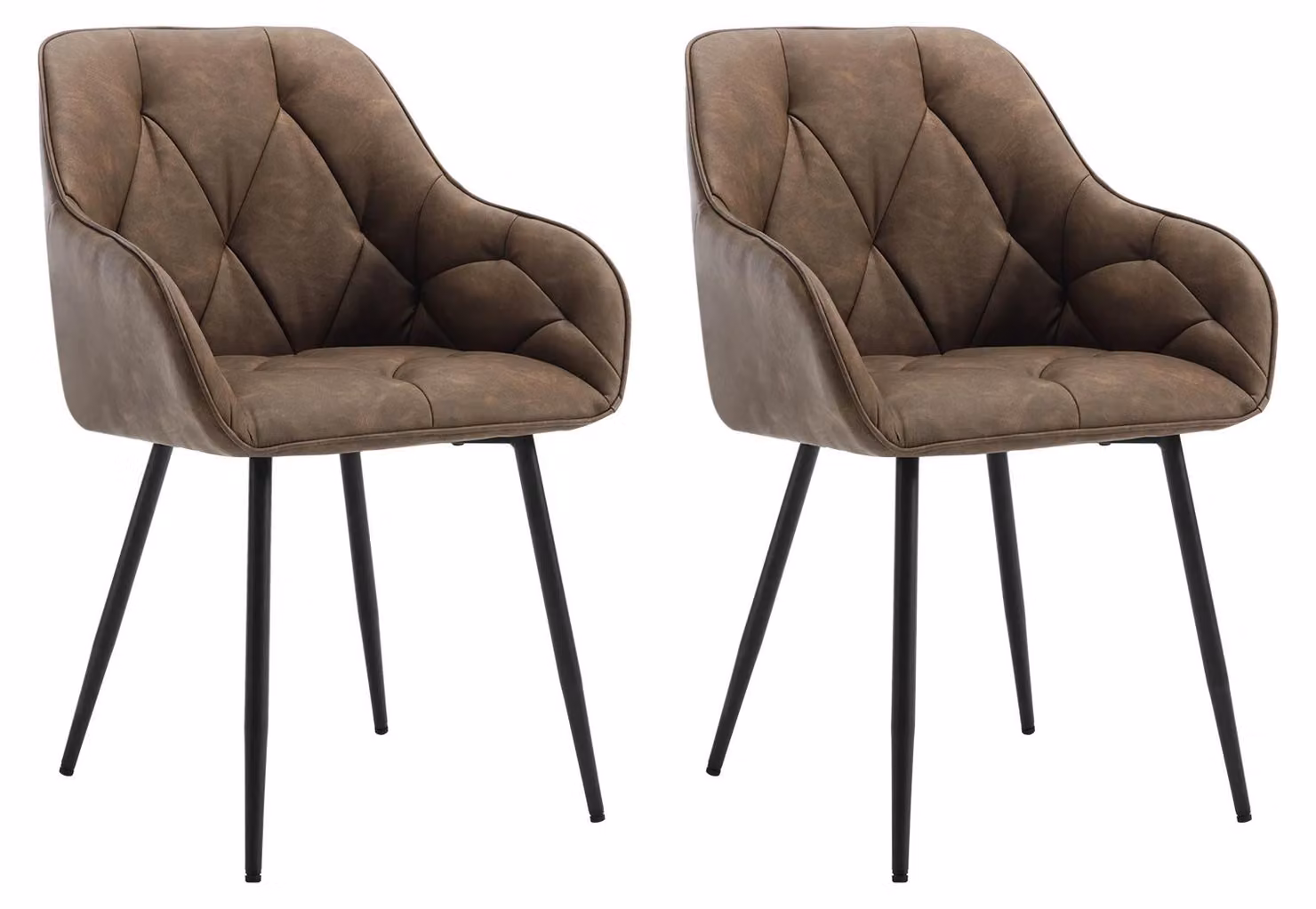 Set di due sedie da pranzo - Sedia da pranzo - Ergonomica - Imbottita - Con schienale e braccioli - Gambe in metallo - Pelle marrone scuro