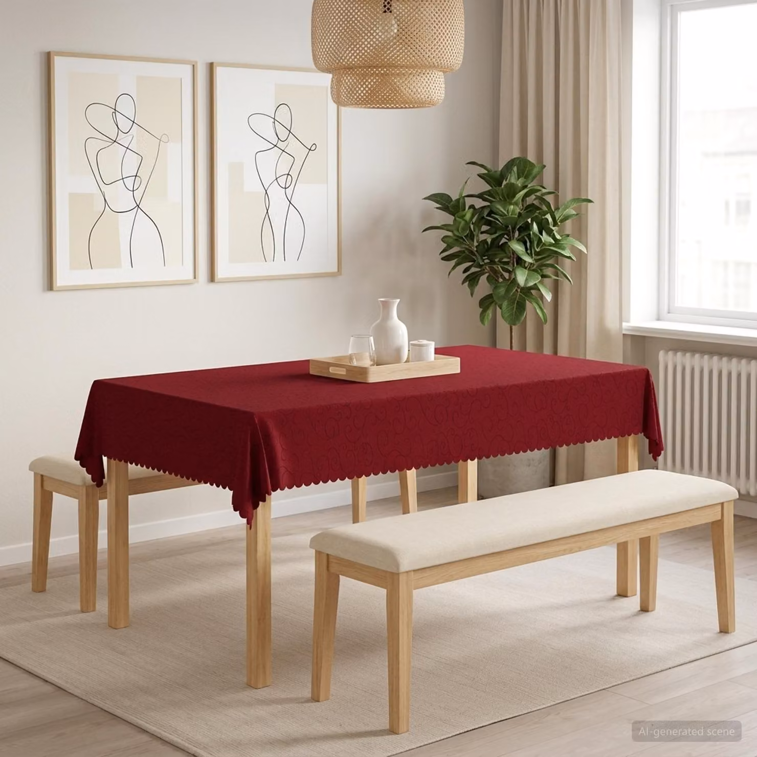 Tovaglia da Tavolo Rettangolare vidaXL in Jacquard Rosso, Idrorepellente e Lavabile in Lavatrice, L 140 cm x P 220 cm