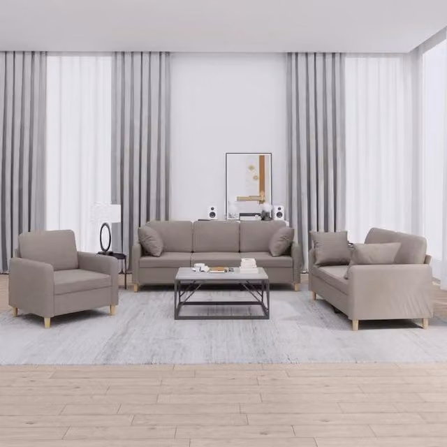 Set di Divani 3 Pezzi vidaXL in Tessuto Beige e Grigio con Cuscini per Soggiorno Moderno – 1