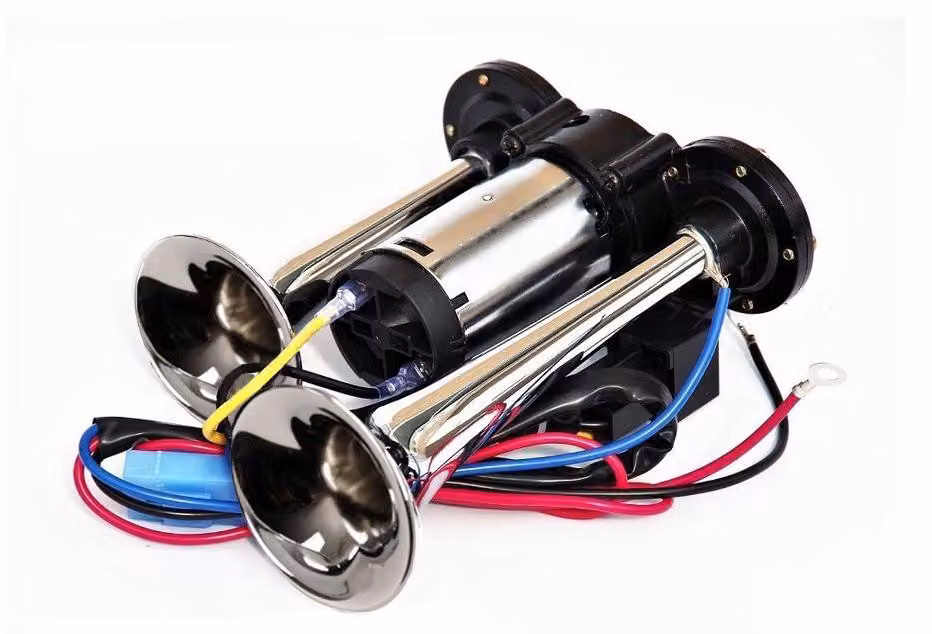Corbellone doppio con compressore integrato, 12 V, per auto, camion, furgoni, autobus, trattori ecc.