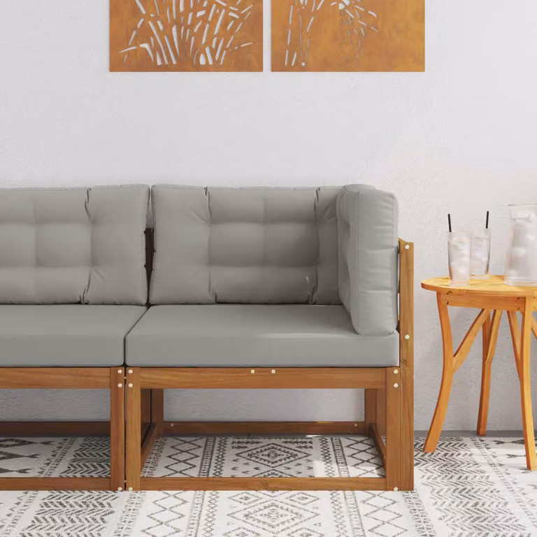 Divano angolare da esterno vidaXL in legno di acacia con cuscini beige, grigio o marrone