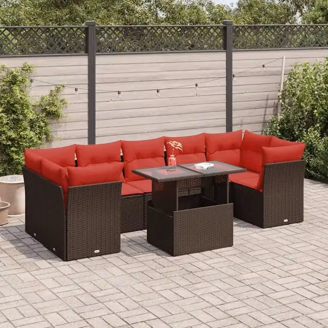 Set Divani Giardino 8 pz con Cuscini Marrone Polyrattan Acacia 3326125