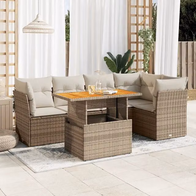 Set Divano da Giardino 6 pz con Cuscini Beige in Polyrattan 3326928