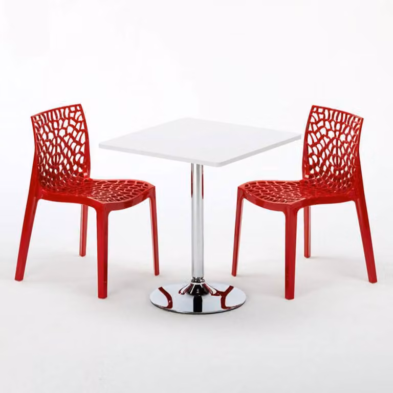 Tavolo quadrato bianco e 2 sedie Set di aste per interni in polipropilene colorato Grand Soleil Gruvyer Cocktail - Rosso