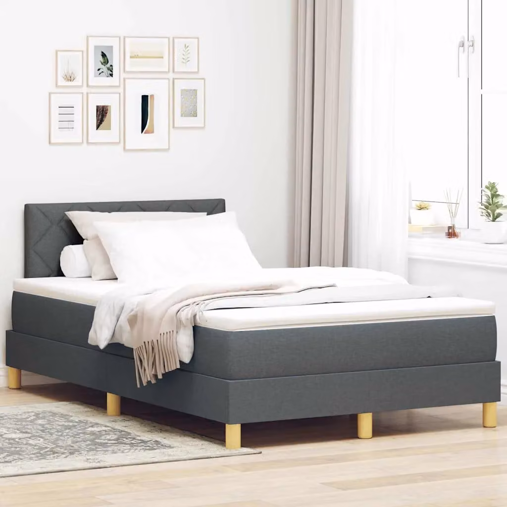 Letto moderno vidaXL con illuminazione LED e porta USB, rivestimento in tessuto grigio, L 120 x P 200 cm