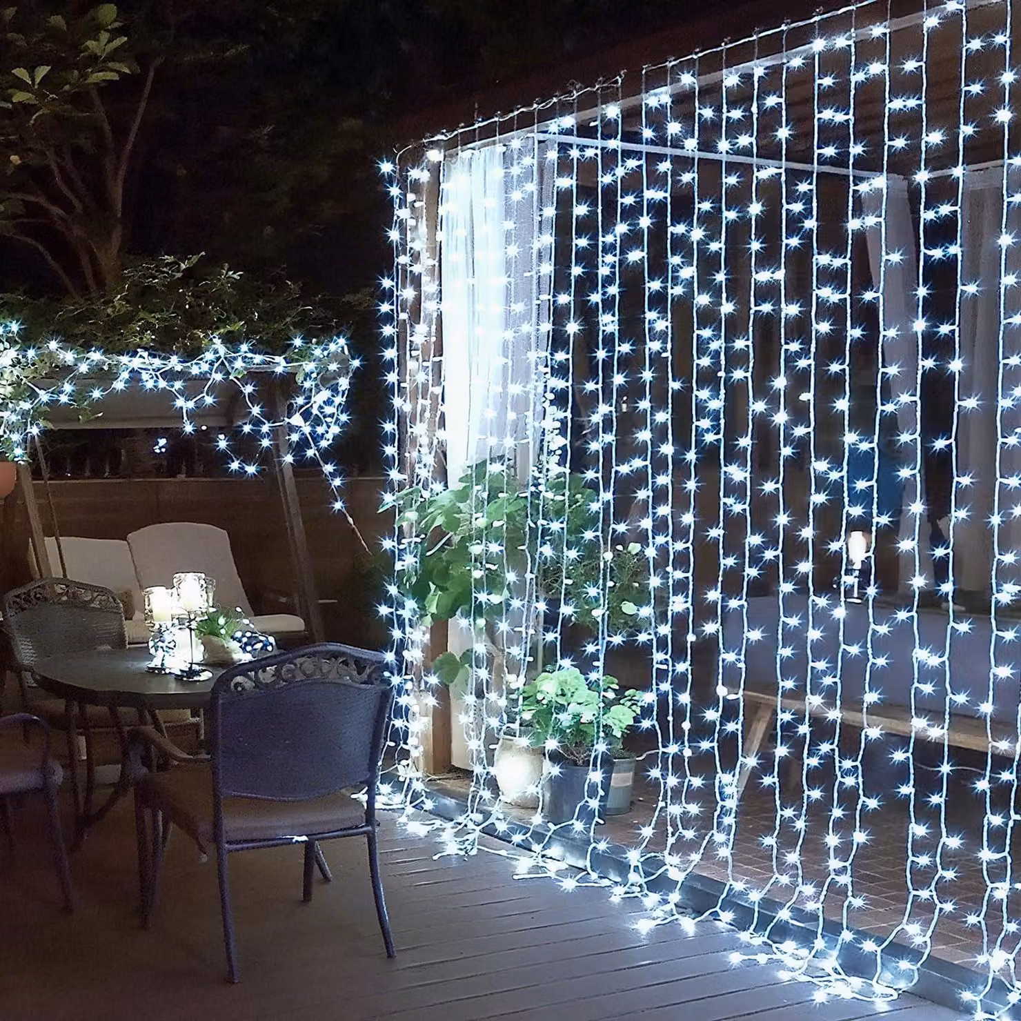 Tenda luminosa, dimensioni 6x3 metri, 600 LED, effetto "pioggia di neve", luce bianca fredda, grado di protezione IP44