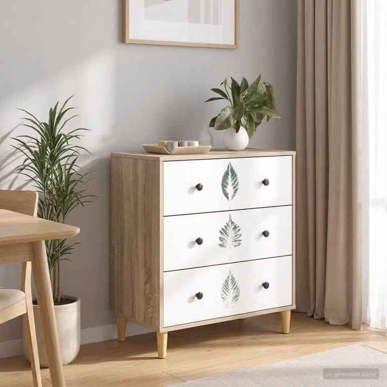 Cassettiera vidaXL HANAU con stampa floreale verde e finitura Sonoma L: 66 cm, P: 36,5 cm, H: 75 cm