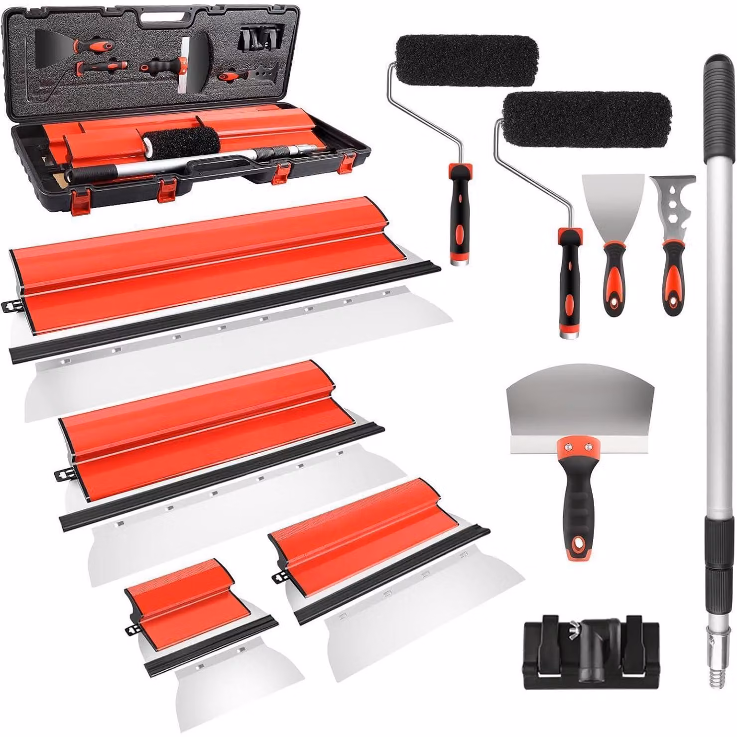Set di lame per cartongesso con custodia, da 25 a 80 cm, in acciaio inossidabile, con manico telescopico da 70 a 155 cm