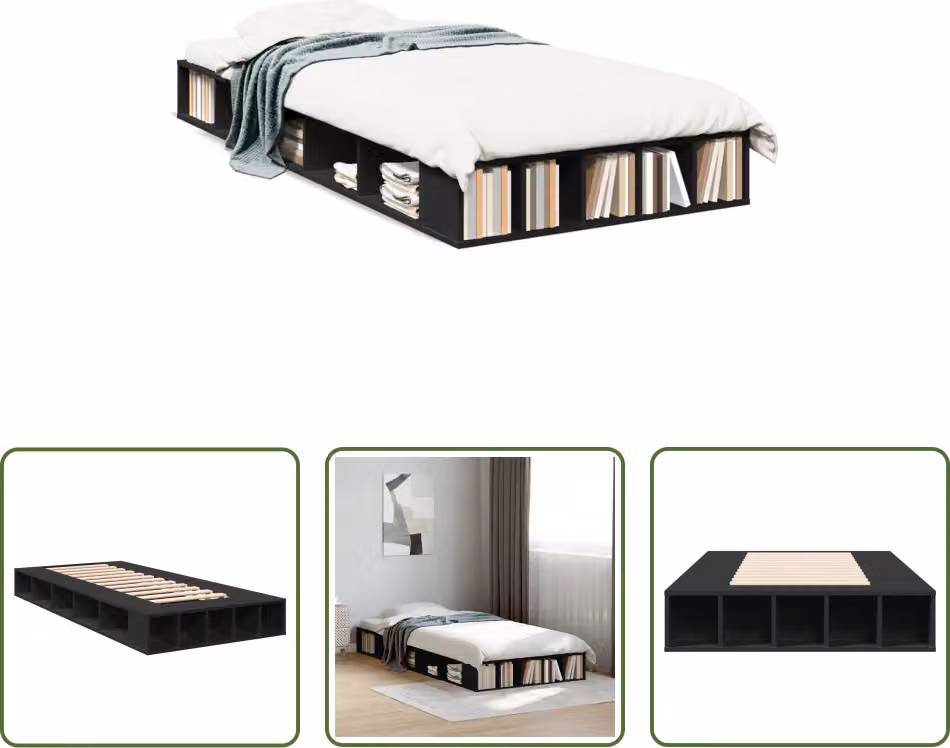 The Living Store Struttura letto nera 75x190 cm in materiale ligneo