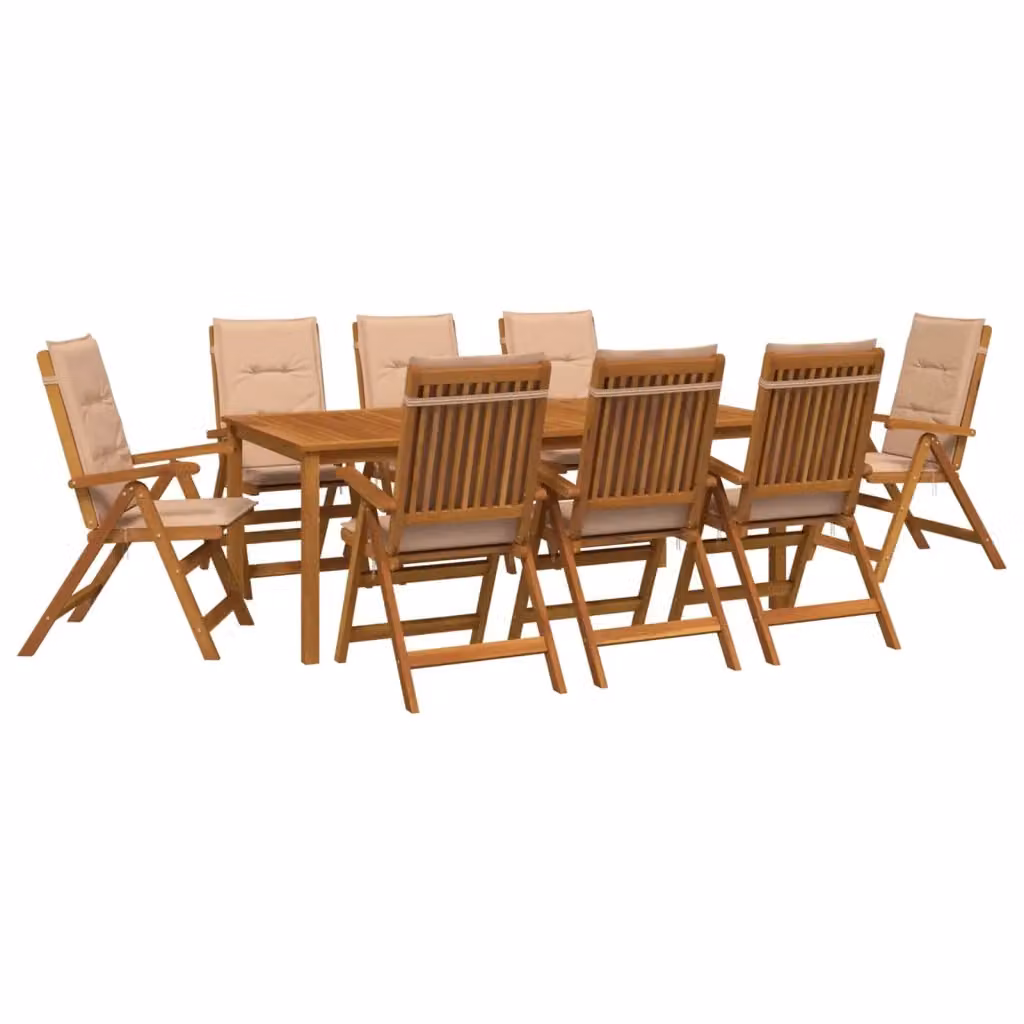 Set da pranzo da giardino vidaXL in legno di acacia marrone con 9 pezzi e cuscini rimovibili – 2