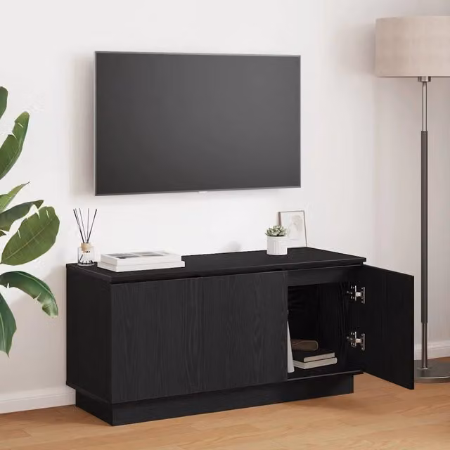 Mobile TV moderno vidaXL in legno nero lucido con illuminazione integrata L 100 x P 38 x H 49 cm