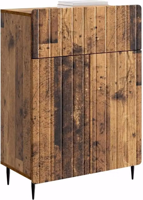 Credenza moderna in legno ingegnerizzato e metallo color marrone, ideale per soggiorno o sala da pranzo, L/P/H: 66 x 34,5 x 92 cm