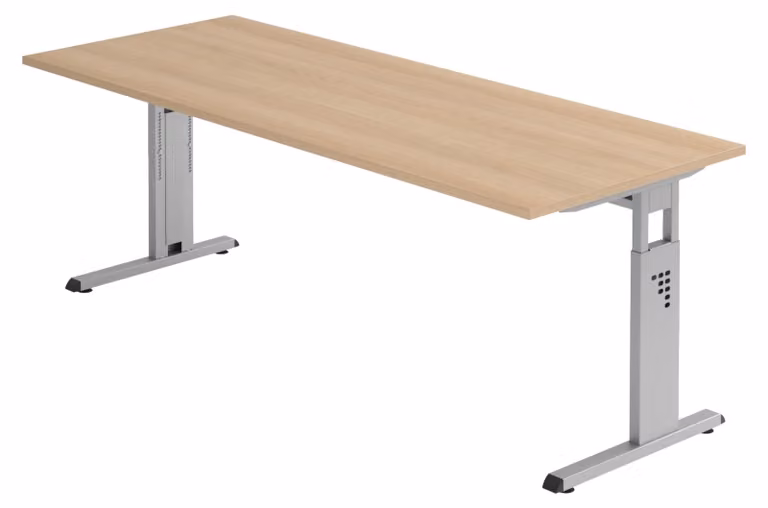 bümö Scrivania Serie-O - Struttura: Argento, Finitura: Noce, Dimensioni: 200 x 80 cm
