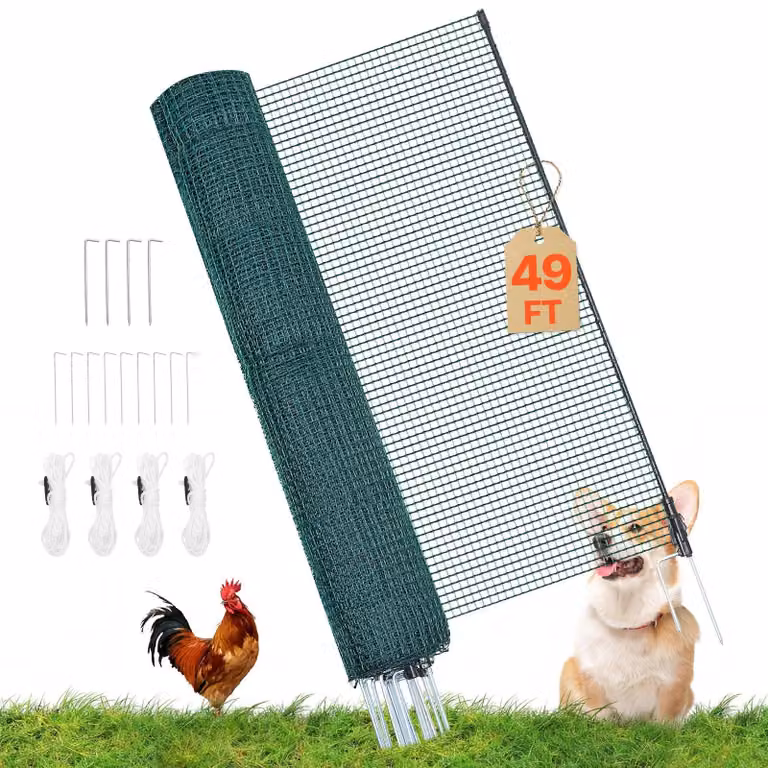 Recinzione per polli - Rete per pollame 15 x 1,2 m - Rete da pascolo - Rete in PE - Con pali a doppia punta - Cavi di tensione inclusi - Recinzione mobile per cani