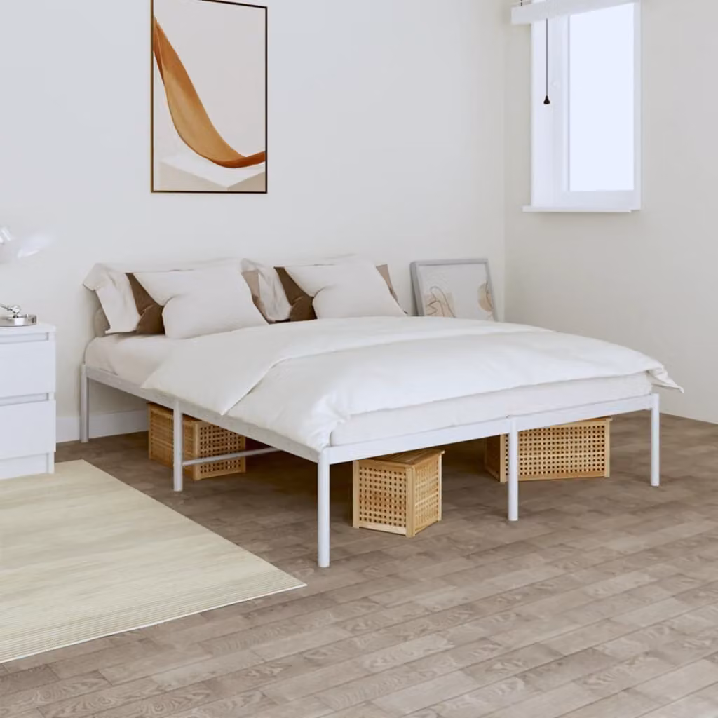 The Living Store Rete da letto in metallo bianco 150x200 cm
