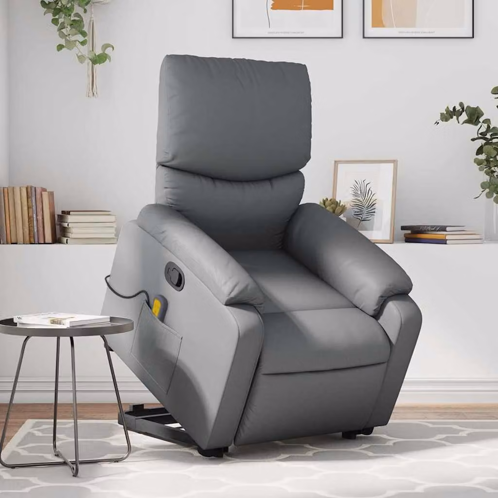 Poltrona Alzapersona Reclinabile con Assistenza Elettrica vidaXL in Similpelle Grigia – 1