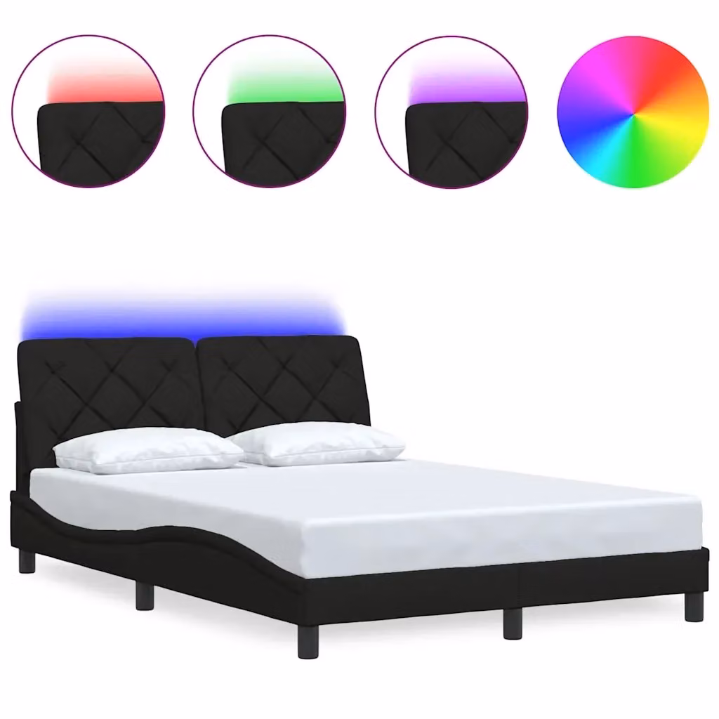 Letto contenitore vidaXL con illuminazione LED e porta USB in tessuto nero L/P: 140 x 190 cm – 2