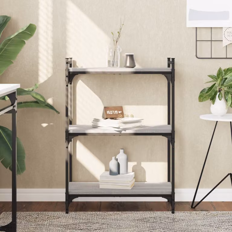 Libreria a 3 Ripiani vidaXL in Stile Industrial Grigio con Legno e Metallo L: 60 cm, P: 30 cm, H: 86 cm