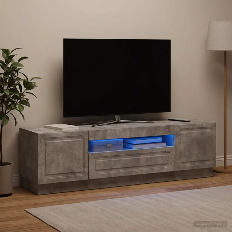 Mobile TV LED vidaXL in stile moderno, Grigio Cemento e Legno ingegnerizzato, L: 153,0 cm, H: 35,0 cm, P: 26,7 cm