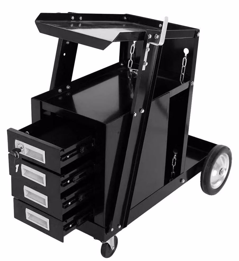 Carrello saldatura, robusta struttura in metallo, 28" x 18" x 36", 4 cassetti, portata 250 libbre, ruote silenziose rivestite in gomma