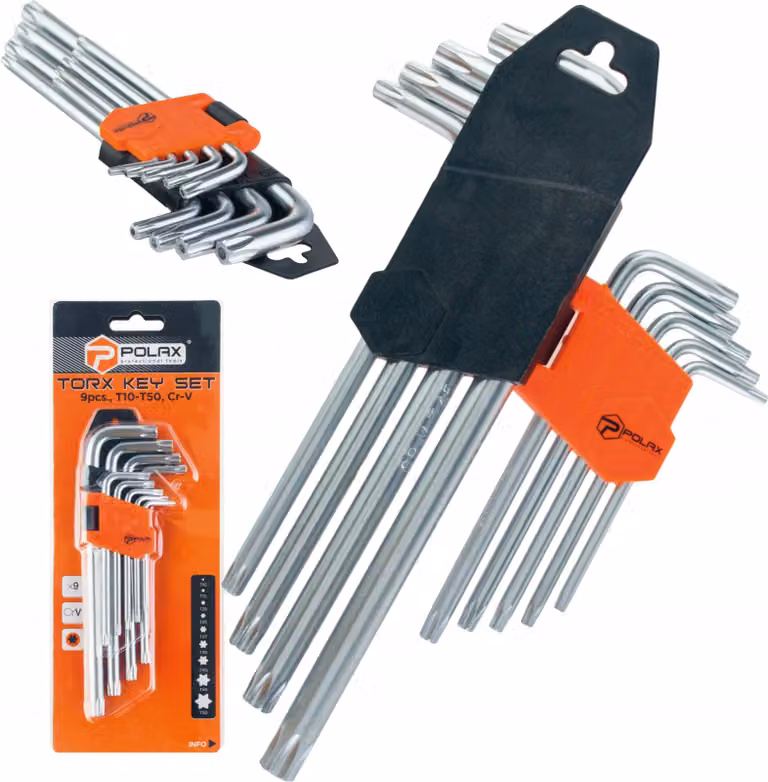 Set di chiavi a Esagono TORX, esteso, 9 pezzi, Т10-Т50 Cr-V Polax