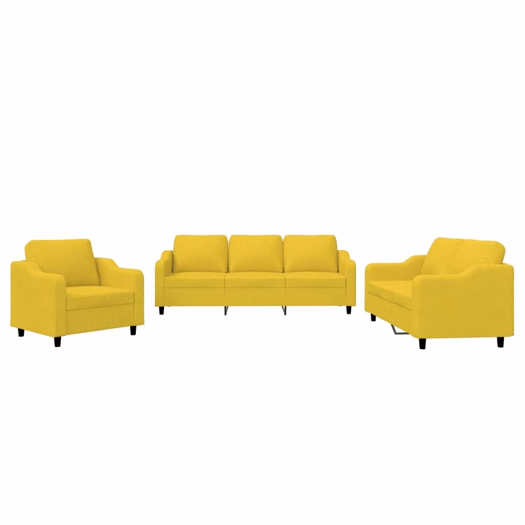 SYFAX™ Set di Divani 3 pz con Cuscini Giallo Chiaro in Tessuto