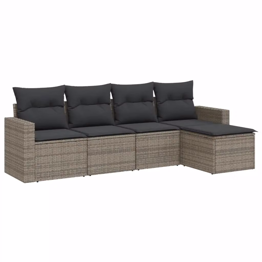 vidaXL Set Divano da Giardino 5 pz a Forma di L in Polyrattan Grigio con Cuscini Imbottiti e Coperture Rimovibili – 2