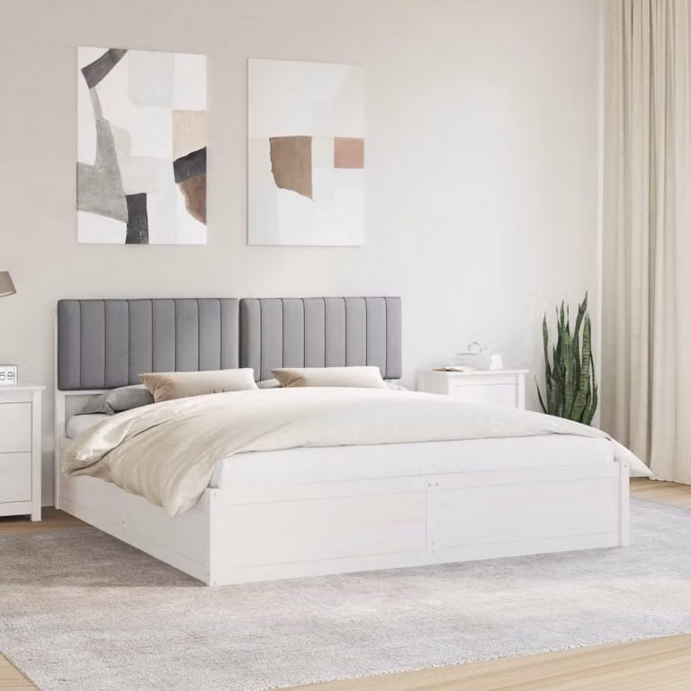 Letto moderno vidaXL con testiera rivestita in tessuto grigio e struttura in legno di pino L/P/H: 180 x 200 x 185,5 cm
