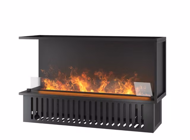Caminetto a Vapore Acqueo da Incasso Corner Sololed Nero con Fiamma Multicolore Effetto 3D e Controllo App L: 120 cm, P: 50 cm, H: 40 cm