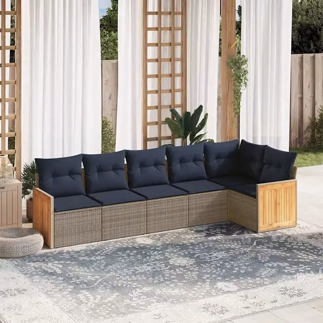 Set Divani da Giardino 6 pz con Cuscini Grigio in Polyrattan 3227671